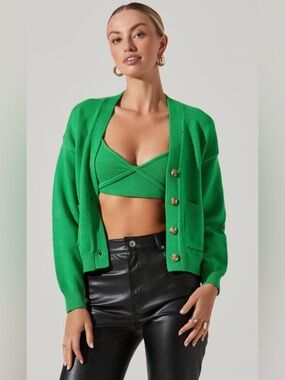 ASTR the Label Green Oversized Cardigan Sweater
